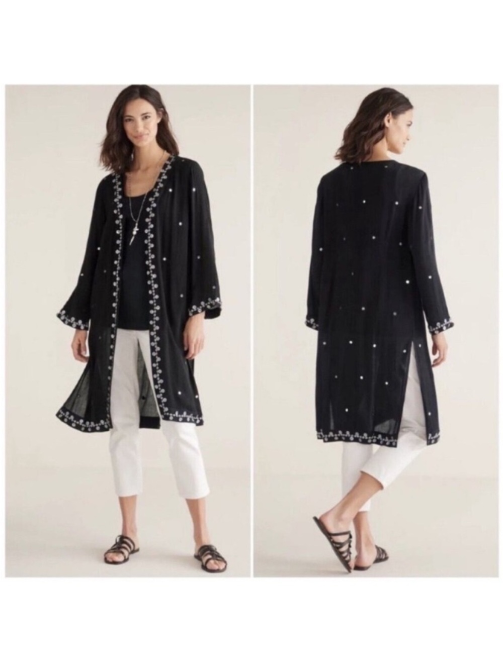Soft Surroundings Black Lightweight Top with Kimono